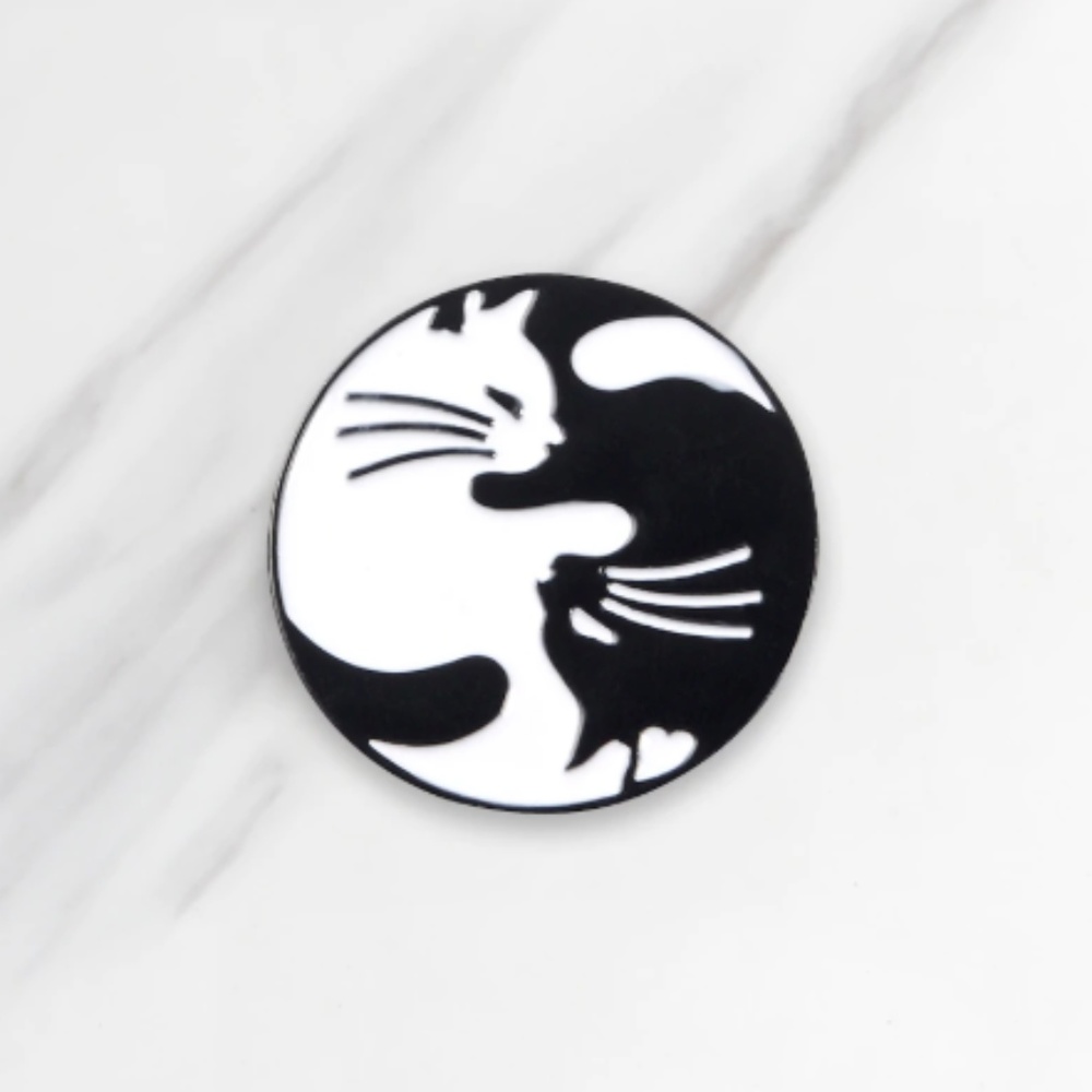 Cat Ying Yang Black & White Enamel Pin